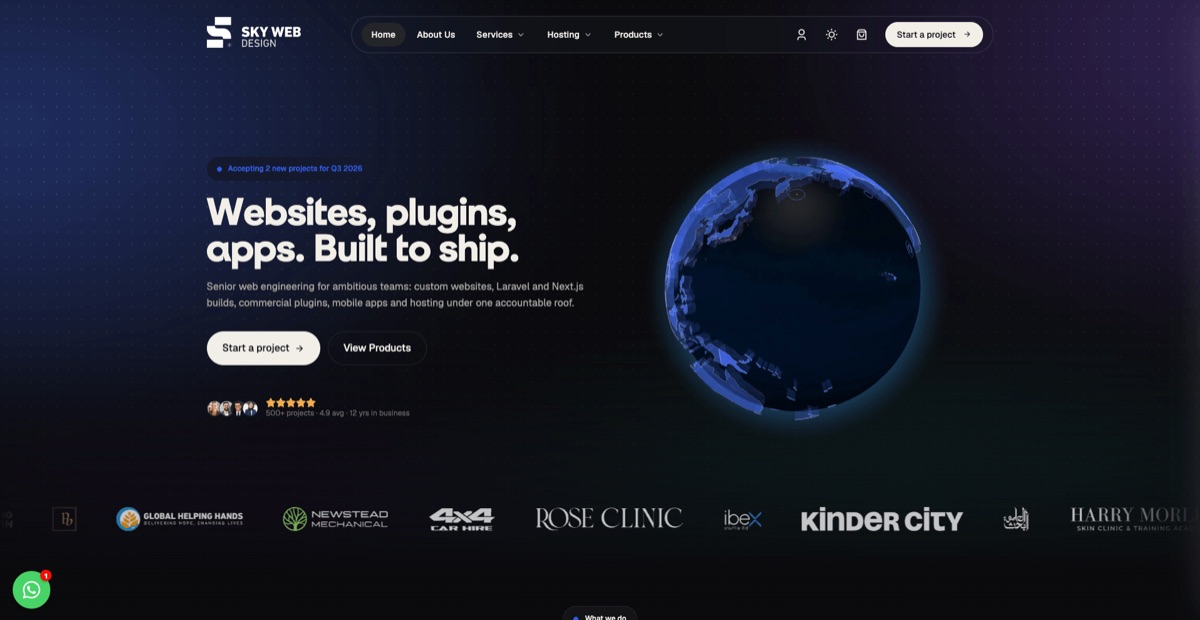 Sky Web Design homepage