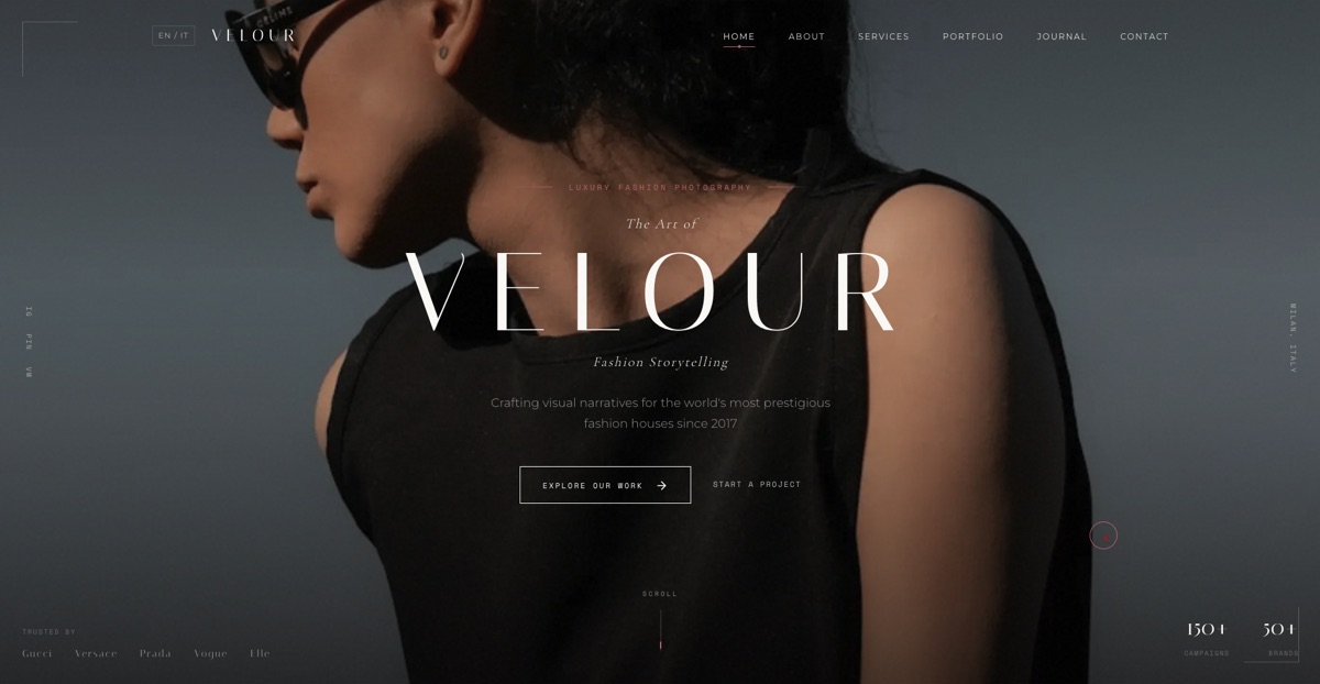 Velour luxury fashion photography studio website