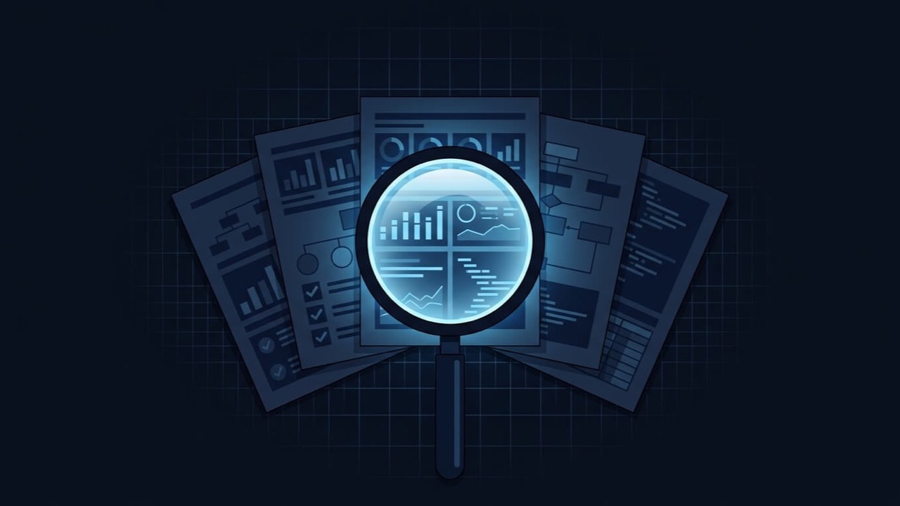 Abstract dark tech graphic representing a written technical SEO audit report