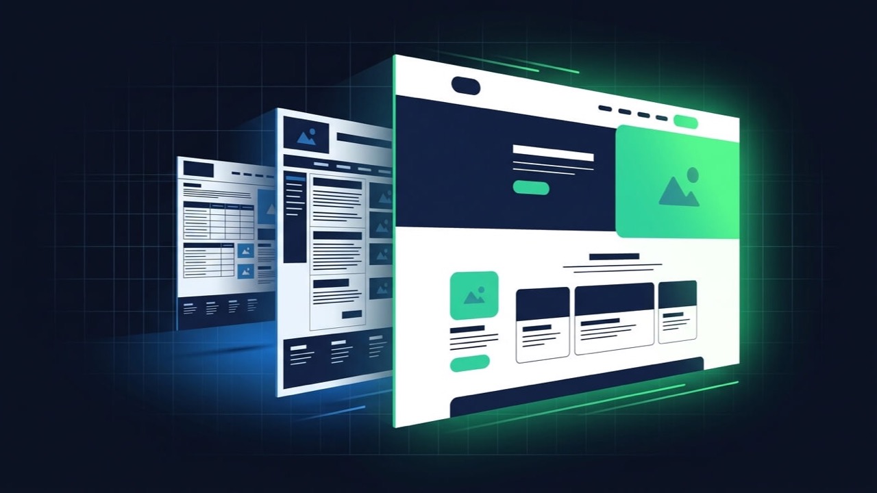 An outdated website layout transforming into a modern redesigned layout