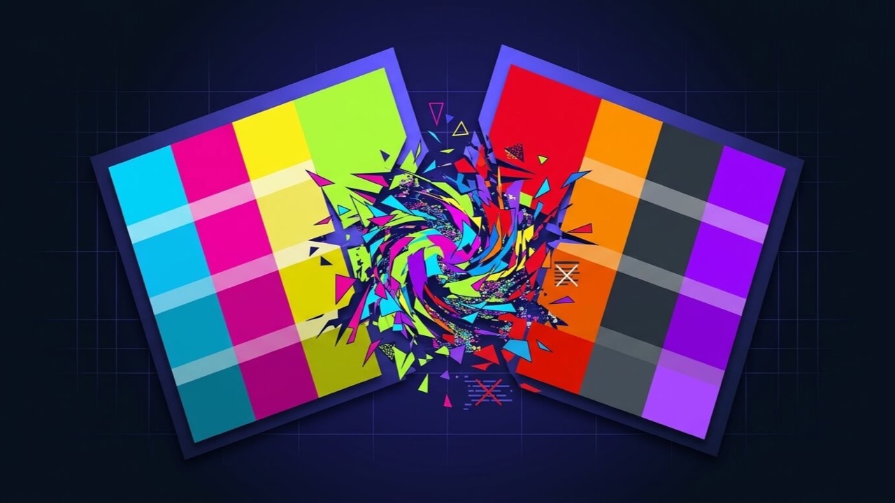 Two theme colour swatches clashing against each other, representing a WordPress theme conflict